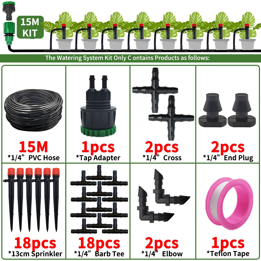Garden Drip Irrigation Automatic Watering System Kit 1/4'' 13CM Sprinkler for Bonsai Pot Plant Flower Vegetable Greenhouse