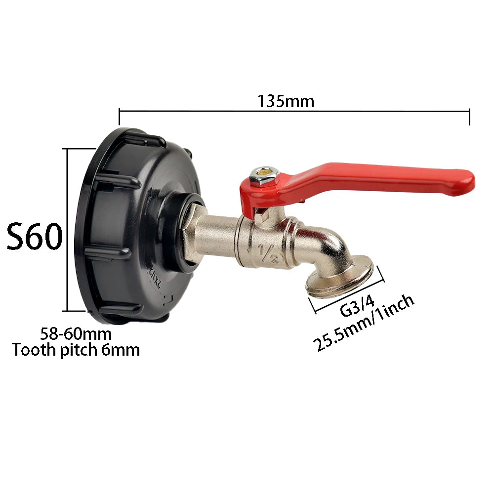 IBC Outlet Tap with 3/4 Inch Connector - Suitable for Most IBC Containers - EU Standard Outdoor Faucet for Water Tanks