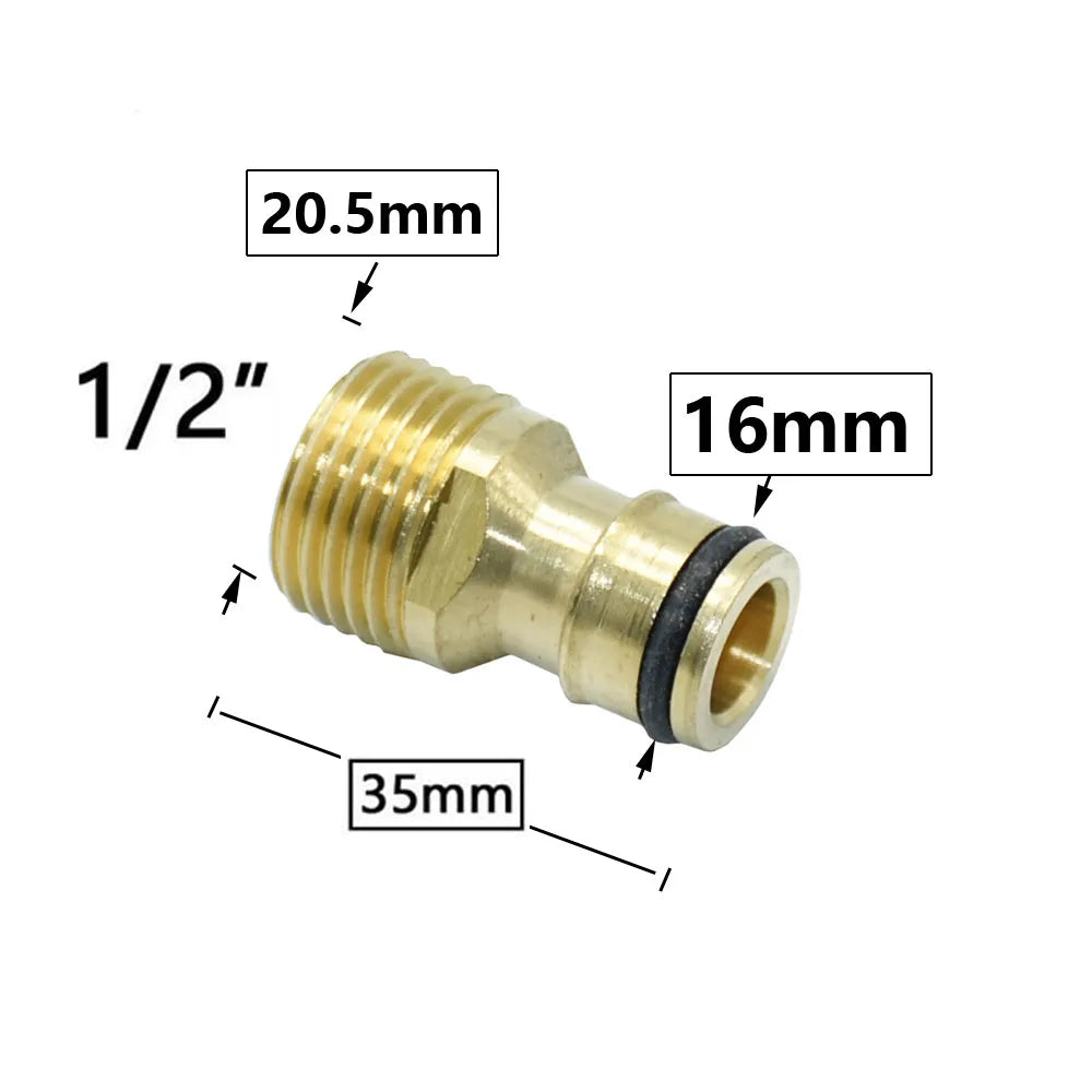 Brass 16mm Nipple Quick Connector 1/2'' 3/4'' 1'' Thread Hose Quick Connector Car Wash Garden Irrigation Water Gun Fitting