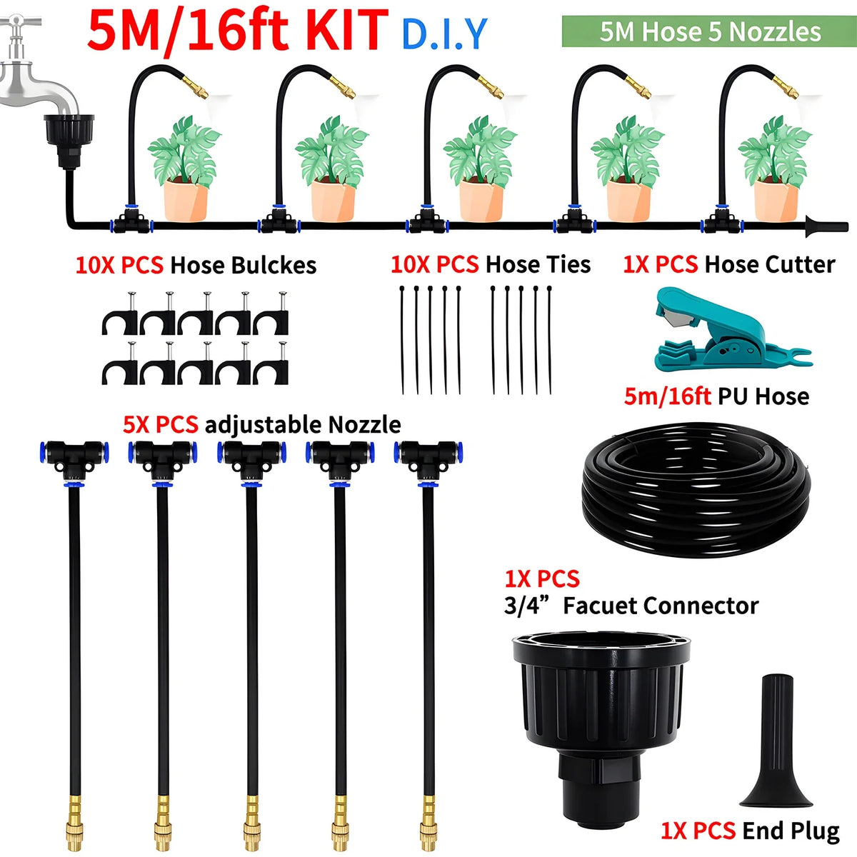 DIY Free Bending Universal Spray Kit For Greenhouse Garden Flowers Plant Watering Irrigation Patio Misting Cooling System