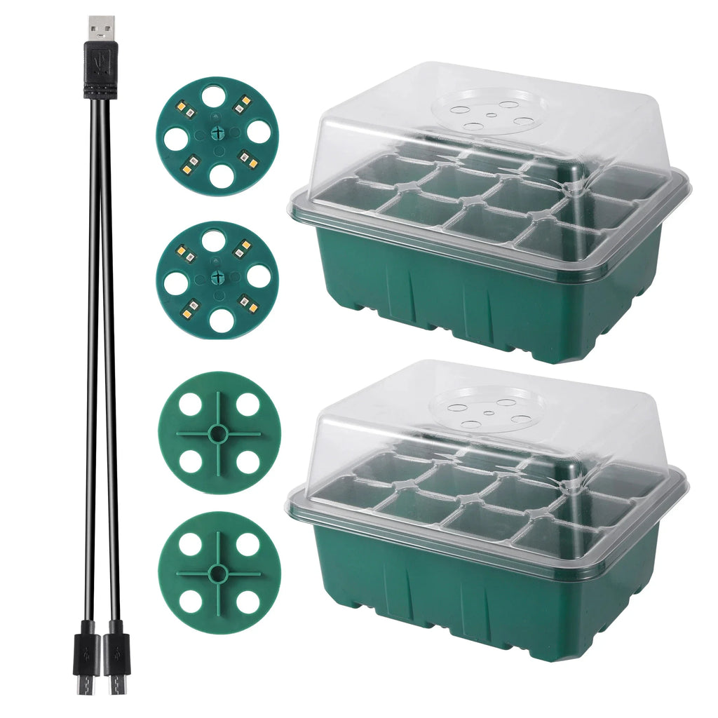 LED Grow Light Seed Starter Tray - 6/12/13 Cell Germination Nursery Box with Adjustable Ventilation And Humidity Cover for Seedl
