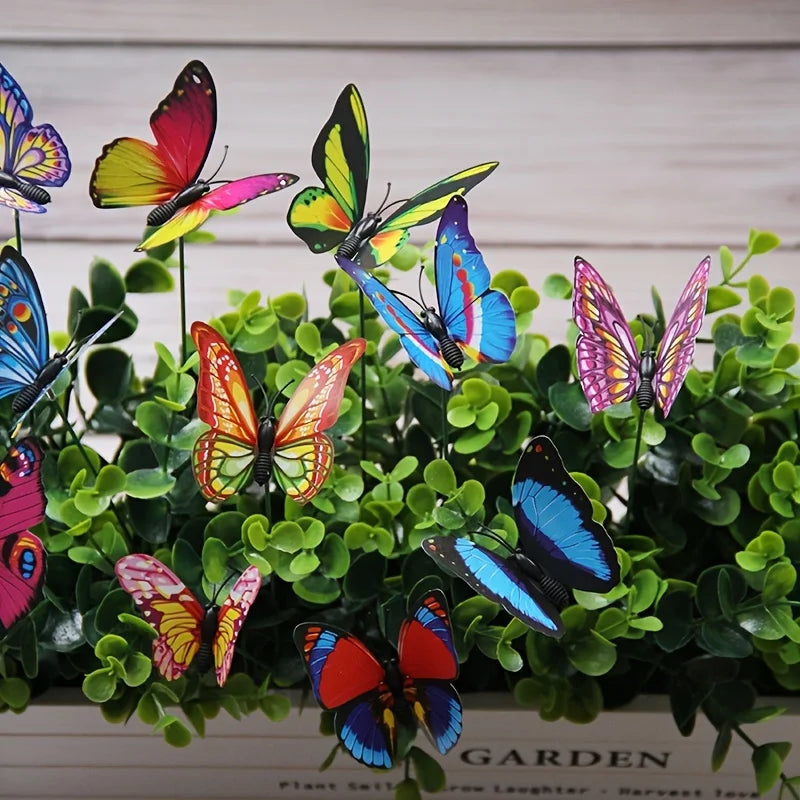 10pcs Colorful Butterfly Stakes, 3D Artificial Butterfly Decor, Garden & Patio Decor, Random Pattern