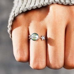Stella Moon Ring | Adjustable Silver-Tone, Star and Moon Design