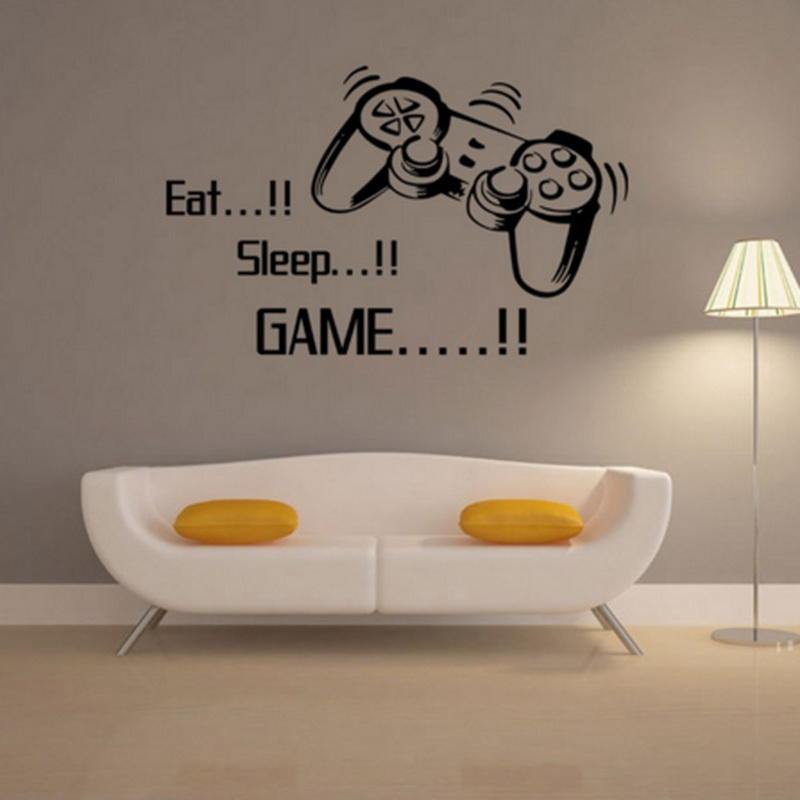 Creative Art Game Handle Wall Stickers "EAT SLEEP GAME" Black Vinyl Removable Printed Game Lovers Bedroom Wall Stickers Hot Play Game Handle Living Room Bedroom Personality Decoration Wall Stickers