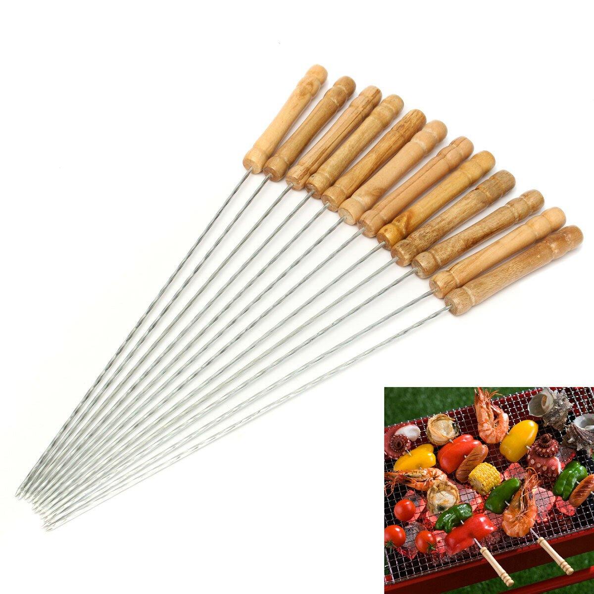 Lot de 12 brochettes de barbecue en acier inoxydable et métal, ustensile pour brochettes de barbecue, 30 cm 