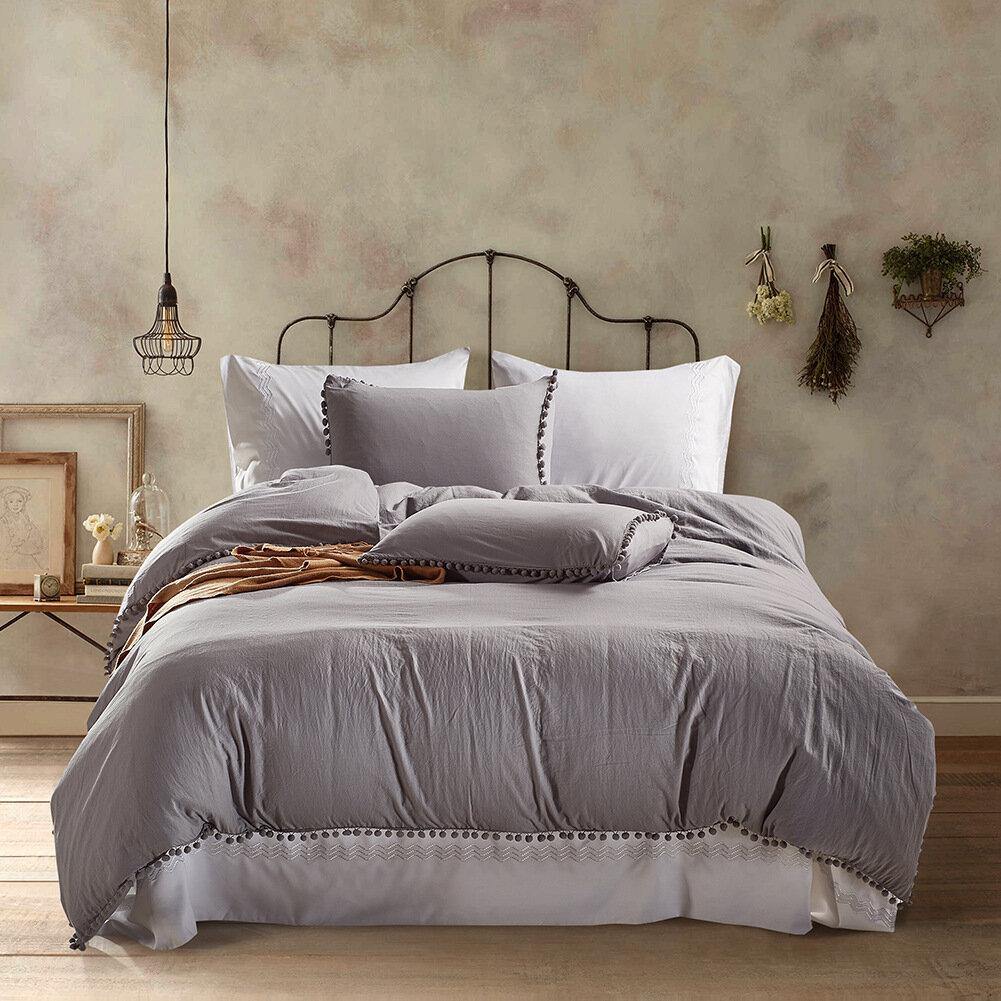 Bedding Sets with Washed Ball Decorative Microfiber Fabric Queen King Duvet Cover Pillowcase Comfortable