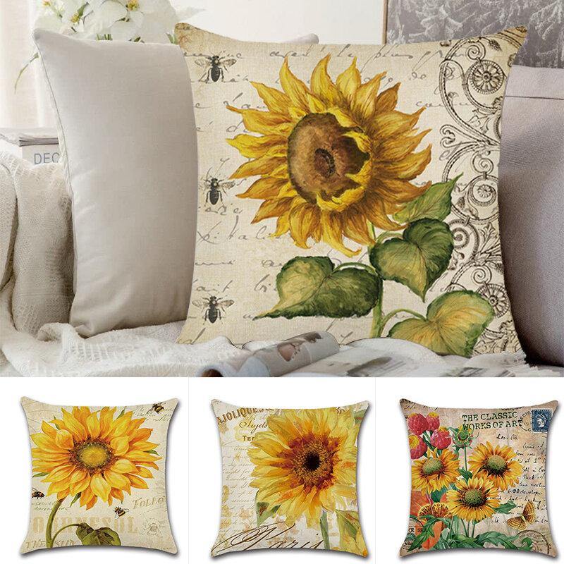 Funda de almohada decorativa de lino y algodón de 18 x 18 pulgadas con diseño de girasol, color verde 