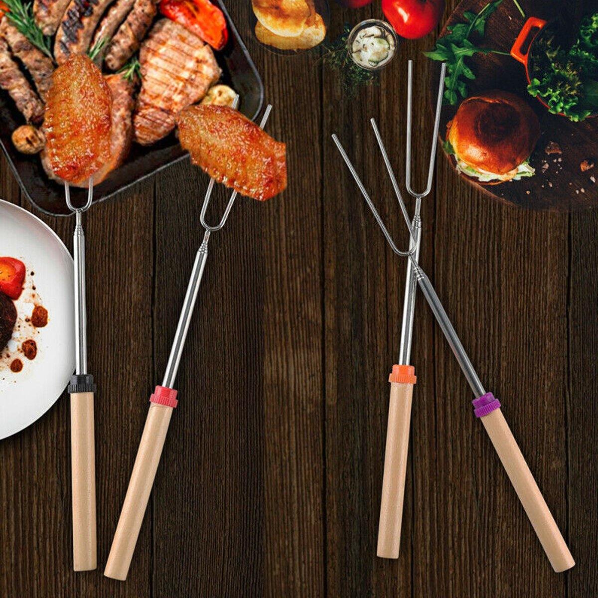 Lot de 10 fourchettes à barbecue en acier inoxydable avec manche en bois, aiguille à barbecue réutilisable, ficelle à viande, fourchette à gril, accessoires pour barbecue 