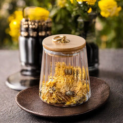 Airtight Glass Storage Jar with Wooden Lid – Clear Borosilicate Kitchen Canister for Tea and Snacks