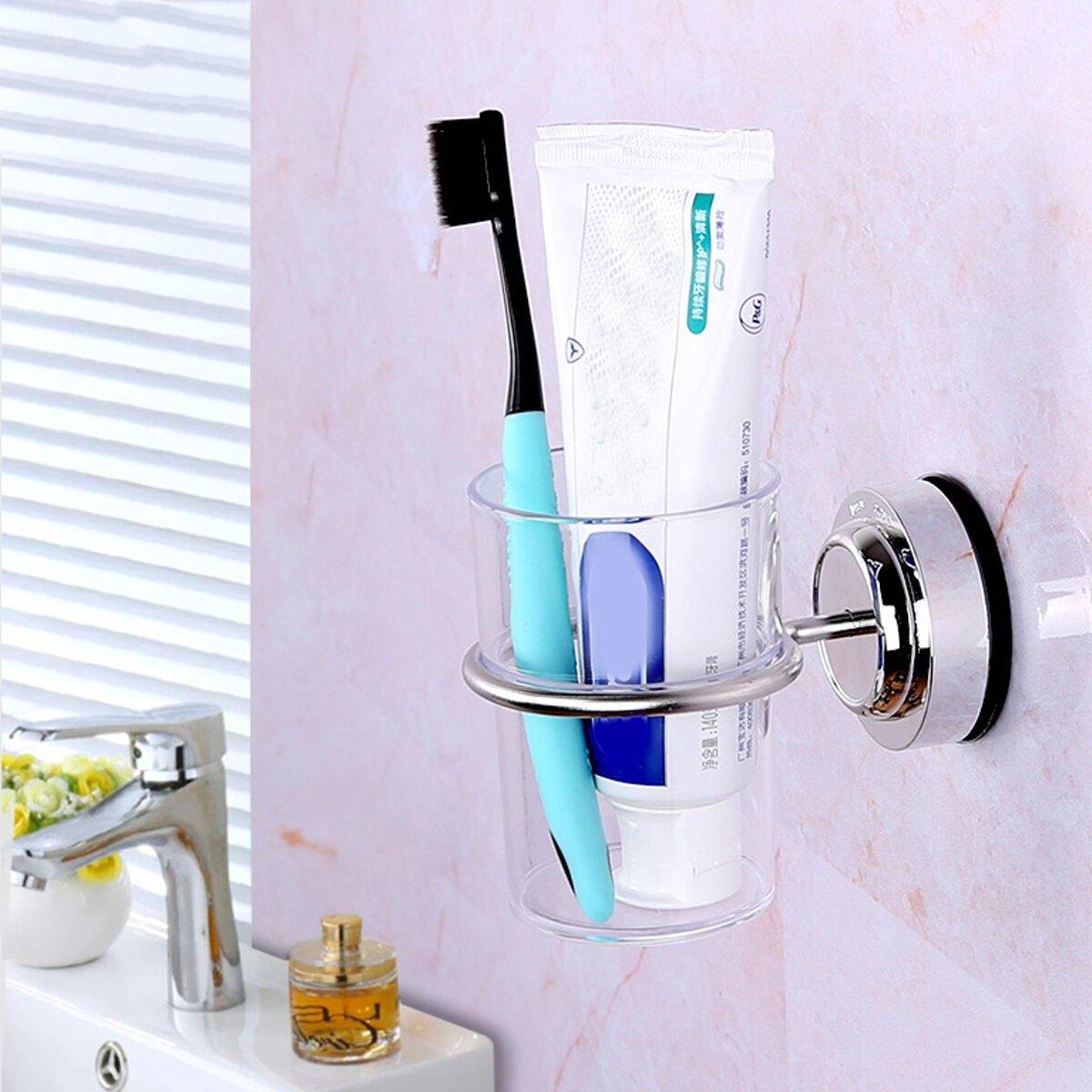 Porte-gobelet à ventouse en acier inoxydable 304 pour brosse à dents et porte-gobelet de salle de bain 