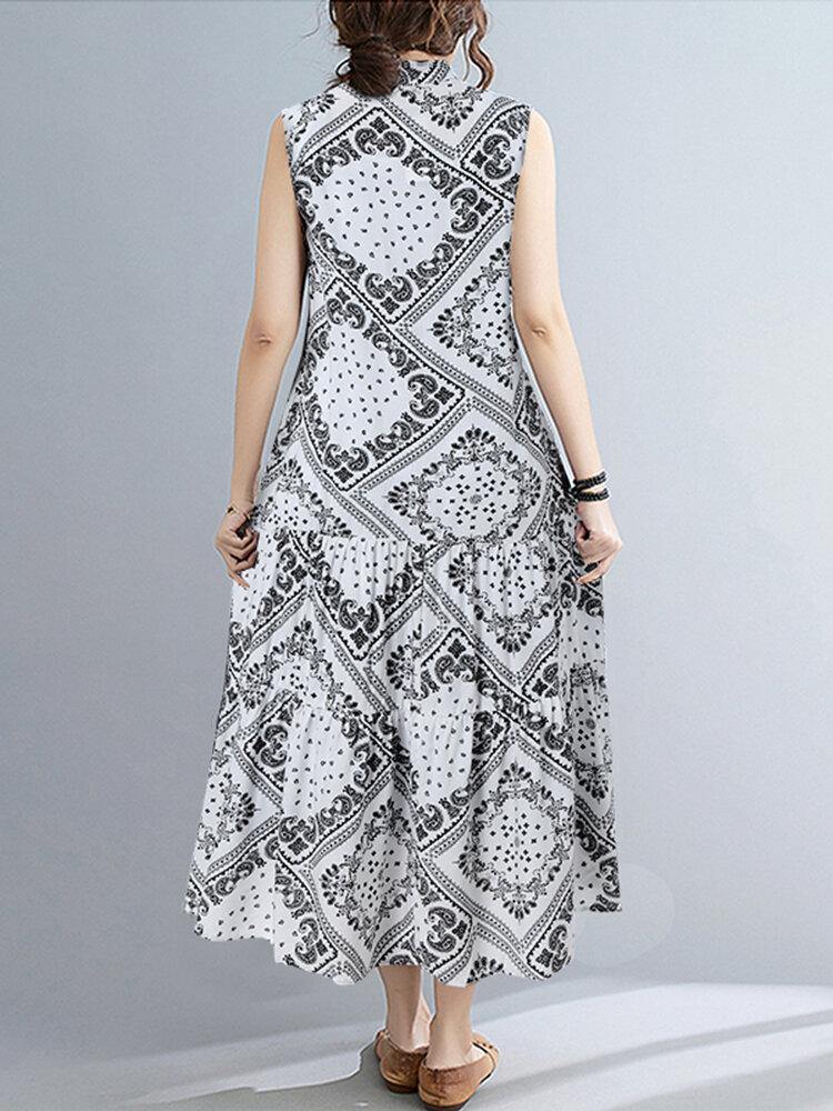 Robe à imprimé géométrique épissée 100 % rayonne pour femme 