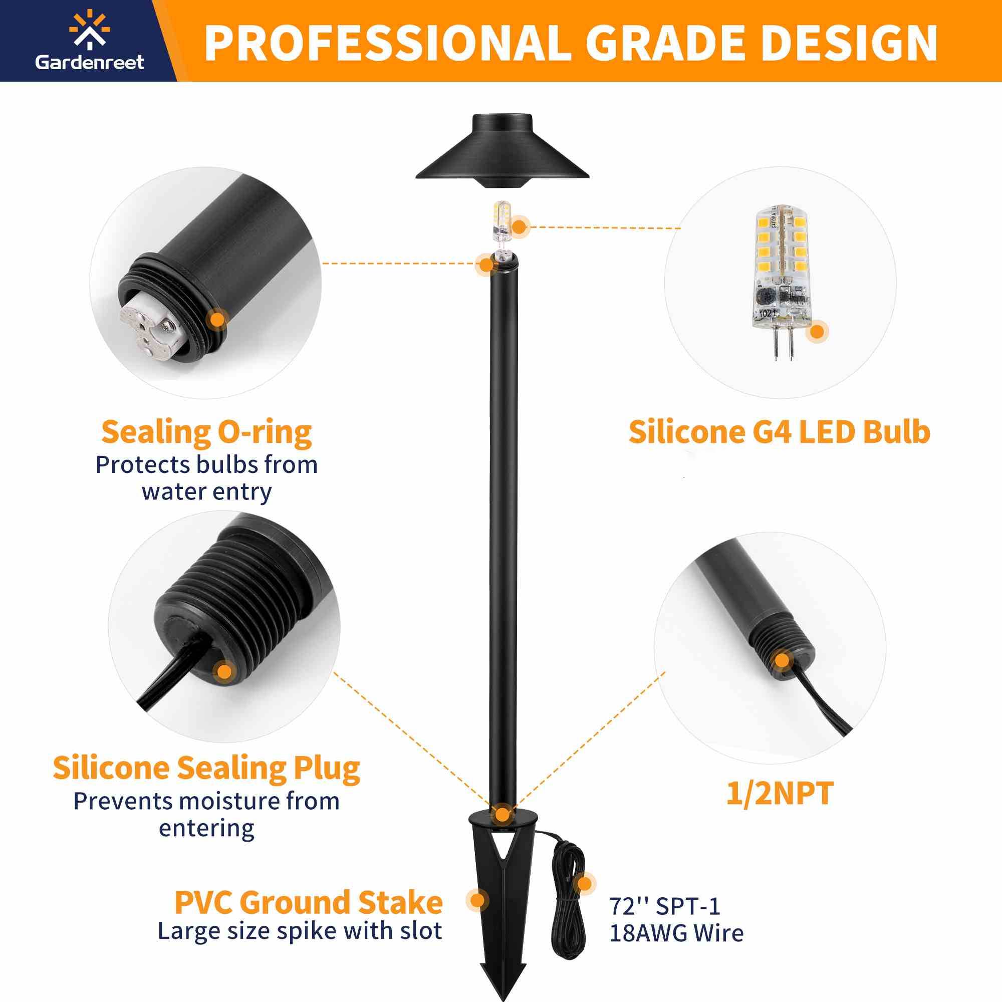 Gardenreet Lampe de chemin de paysage basse tension en laiton massif, éclairage d'accentuation extérieur à LED et éclairage de zone (chapeau)