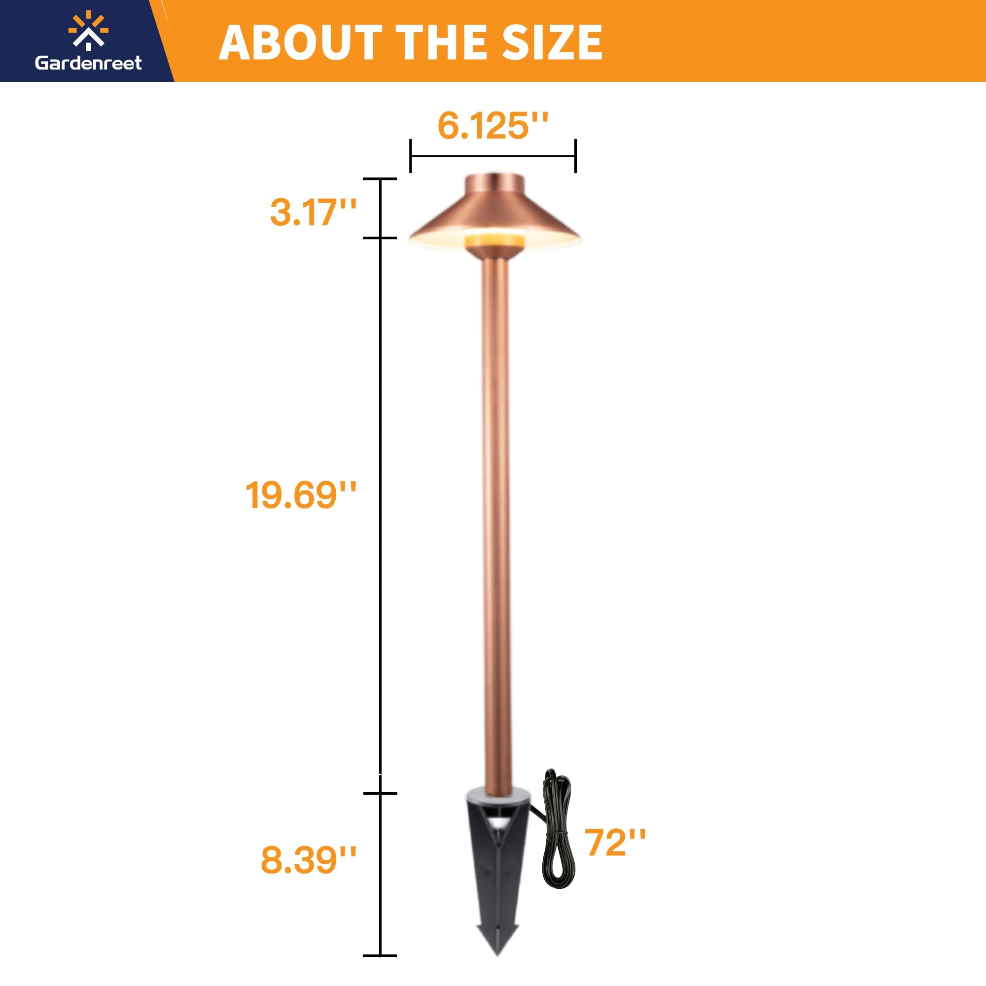 Gardenreet Lampe de chemin de paysage basse tension en laiton massif, éclairage d'accentuation extérieur à LED et éclairage de zone (chapeau)