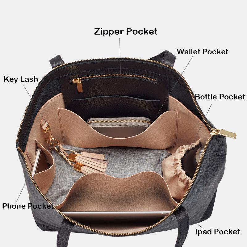 Brenice Porte-clés en cuir PU pour femme Sac à main pour ordinateur portable à poches multiples et grande capacité 