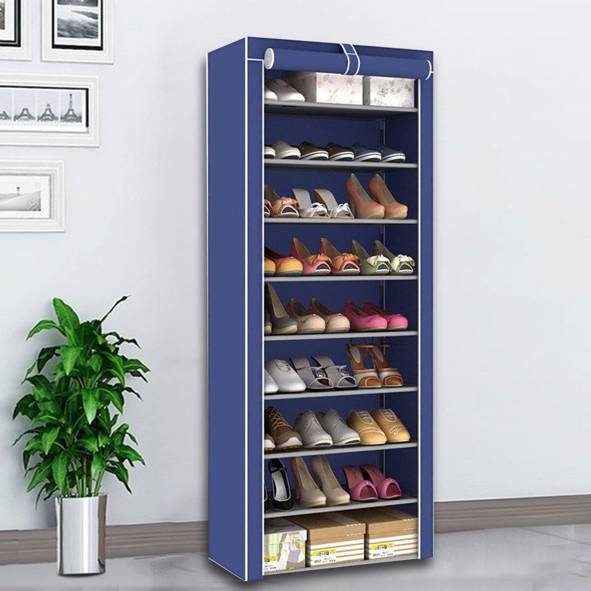 Étagère à chaussures à 10 niveaux et 9 treillis, armoire de rangement avec housse anti-poussière 