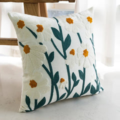 Cozy Cotton-Poly Blend Pillow with Spring Floral Embroidery – 45x45cm Decorative Cushion