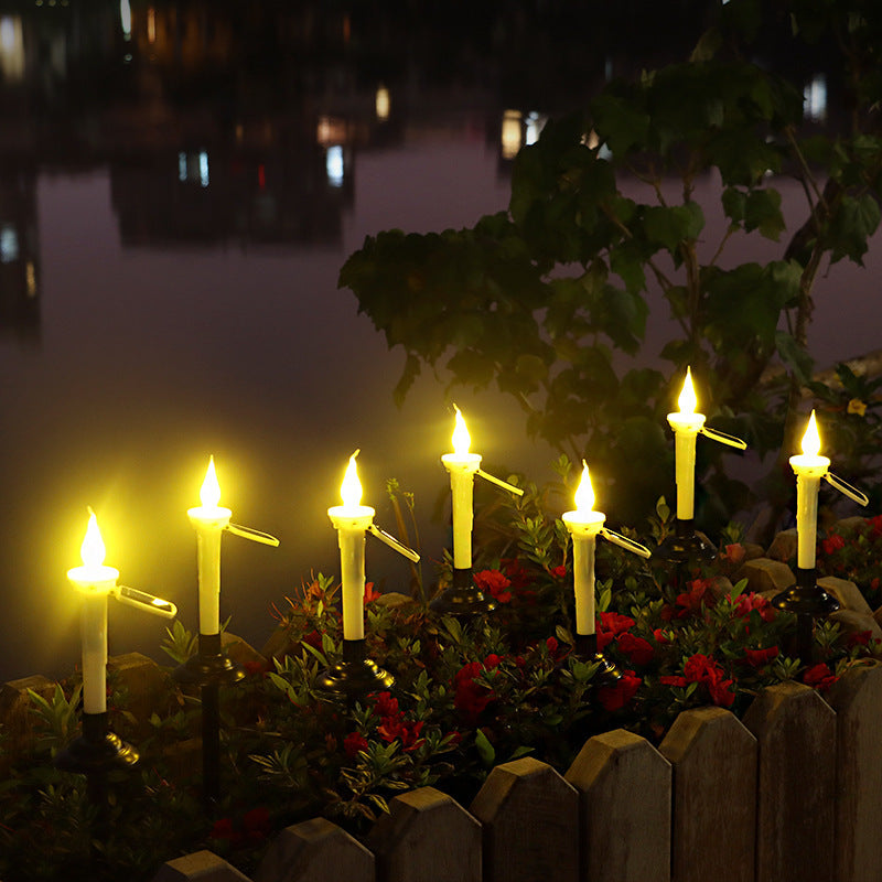 Lámpara de tierra LED con forma de vela solar para exteriores, decoración de jardín