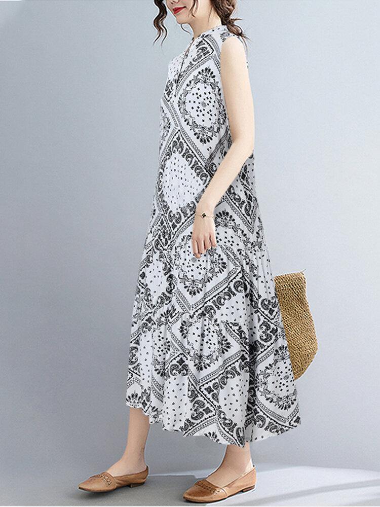 Robe à imprimé géométrique épissée 100 % rayonne pour femme 