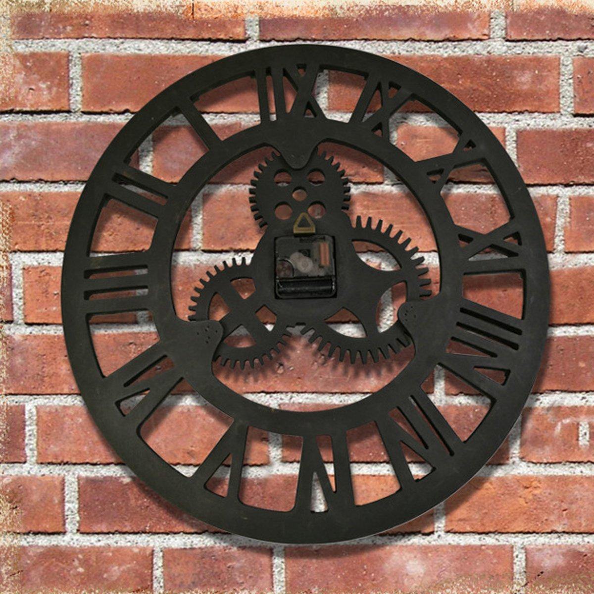 Reloj de pared silencioso con números romanos antiguos de 19 pulgadas, reloj rústico con decoración de madera y engranajes 