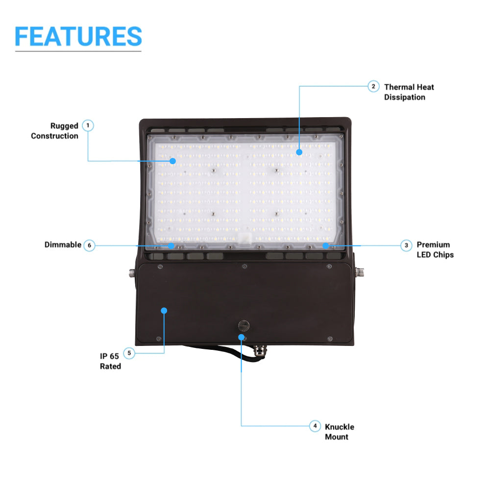 Foco LED de 150 vatios, 5700 K, CA 120-277 V, bronce, regulable, iluminación exterior, luces de seguridad LED impermeables IP65 para patios, estacionamientos, áreas de juegos y estadios