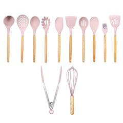 12pcs Wooden Silicone Kitchen Utensil Nonstick Cooking Tool Spoon Soup Ladle Turner Spatula Tong Cookware Baking Gadget