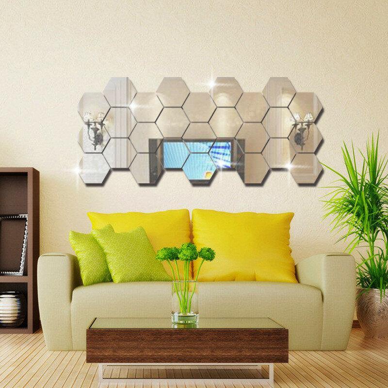 Lot de 12 autocollants muraux 3D en vinyle à effet miroir hexagonal amovible pour décoration de maison, salon, art 