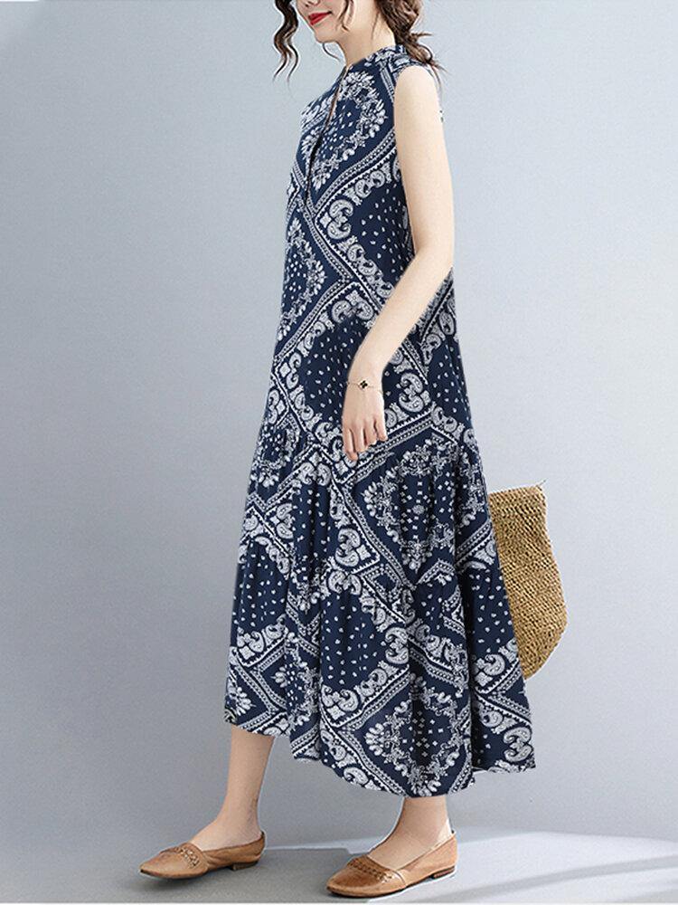 Robe à imprimé géométrique épissée 100 % rayonne pour femme 