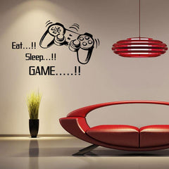 Creative Art Game Handle Wall Stickers "EAT SLEEP GAME" Black Vinyl Removable Printed Game Lovers Bedroom Wall Stickers Hot Play Game Handle Living Room Bedroom Personality Decoration Wall Stickers