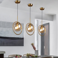 Elegant Glass Pendant Light with Gold Frame Finish – Modern Indoor Lighting