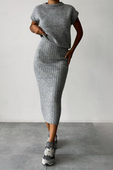 Ember Ribbed Sweater Skirt Set | Cropped Sleeveless Top & Midi Skirt