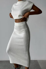 Ember Ribbed Sweater Skirt Set | Cropped Sleeveless Top & Midi Skirt