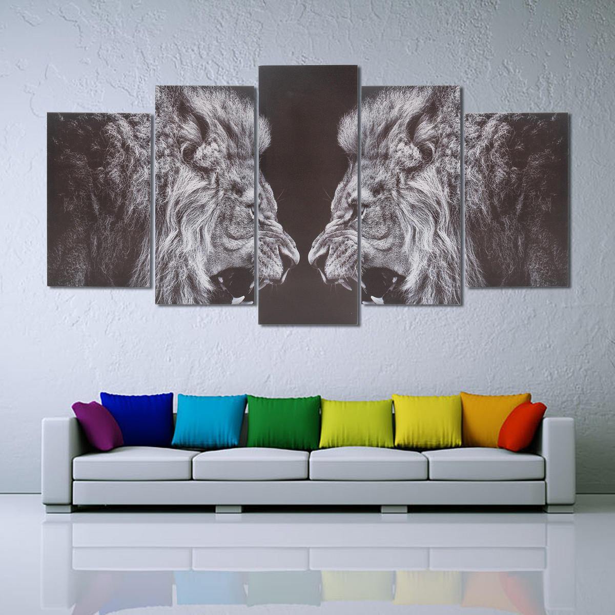 5Pcs Black White Lion Canvas Print Art Painting Wall Picture Home Decor Framed Decorations