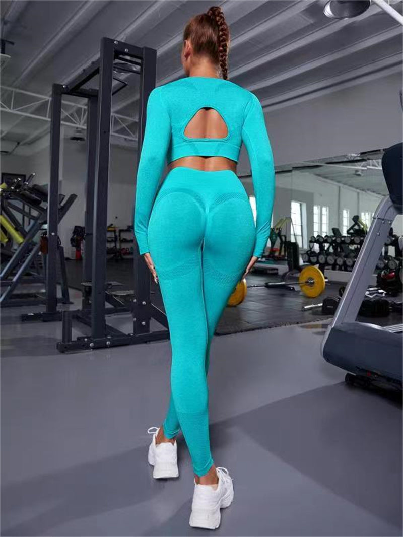 2 pièces costumes de sport à manches longues conception creuse hauts et fesses levage taille haute sans couture fitness leggings sport gym vêtements de sport tenues vêtements