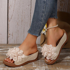 Fernvale Flower Accent Wedge Sandals | Slip-On Summer Comfort