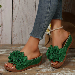 Fernvale Flower Accent Wedge Sandals | Slip-On Summer Comfort