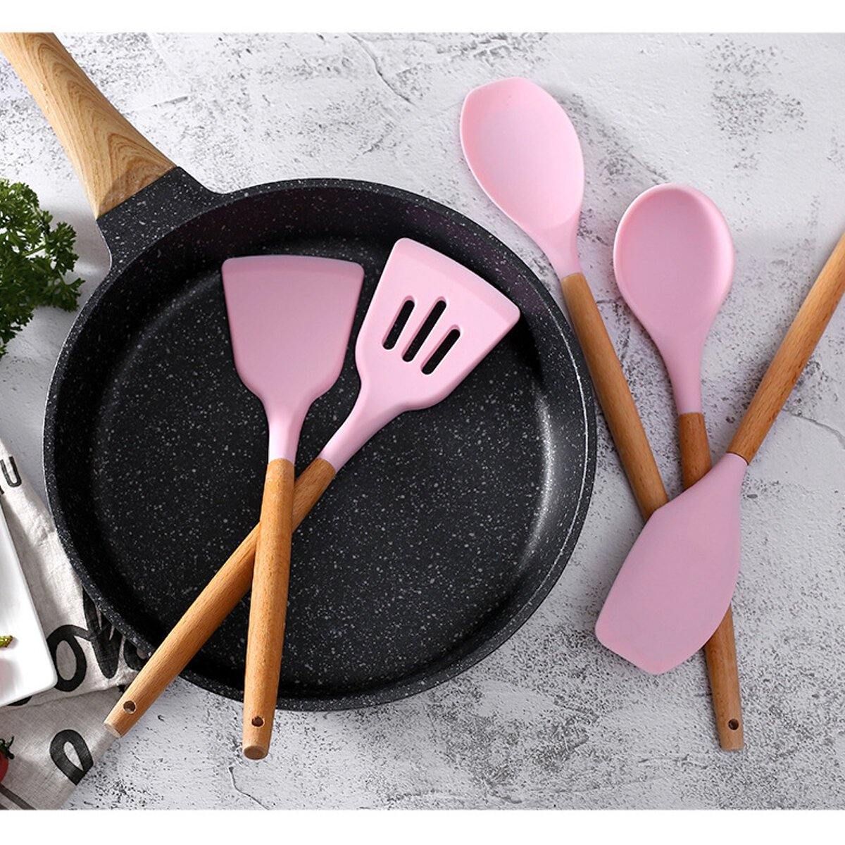 12pcs Wooden Silicone Kitchen Utensil Nonstick Cooking Tool Spoon Soup Ladle Turner Spatula Tong Cookware Baking Gadget