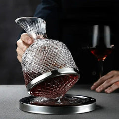 Hand-Blown Crystal Wine Decanter with 360° Stainless Steel Base – 45 oz Capacity for Enhanced Aeration