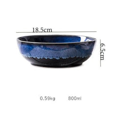Handcrafted Blue Ceramic Bowl – Elegant Pottery Serving Bowl with Durable Glazed Finish for Everyday Use