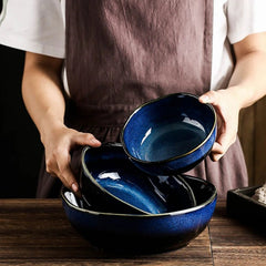 Handcrafted Blue Ceramic Bowl – Elegant Pottery Serving Bowl with Durable Glazed Finish for Everyday Use
