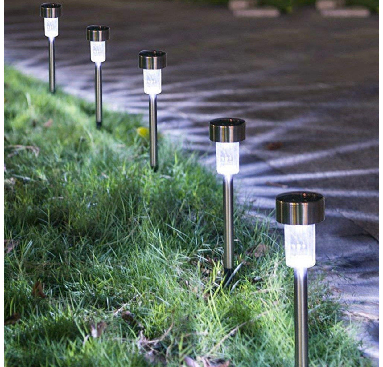 Paquete de 24 luces LED solares de acero inoxidable para exteriores para jardín, césped, paisaje, camino