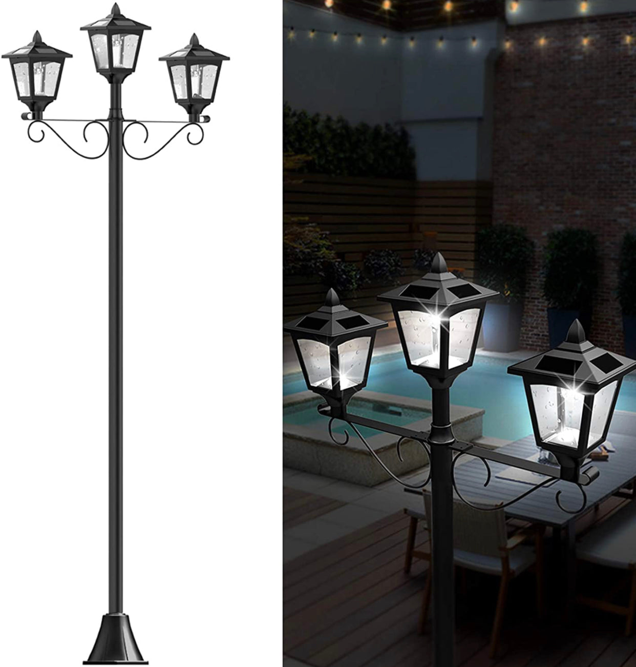 Lampadaire solaire d'extérieur à 3 luminaires avec 50 lumens - 72 pouces