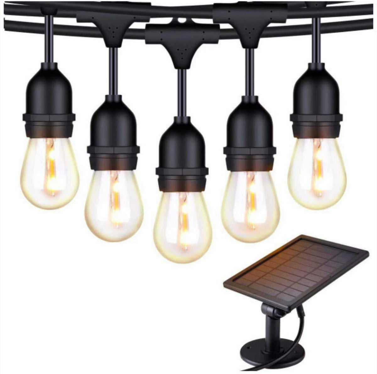 Guirlande lumineuse solaire 48F LED étanche à suspendre pour intérieur/extérieur avec ampoules Edison avec 15 ampoules - Éclairage de patio