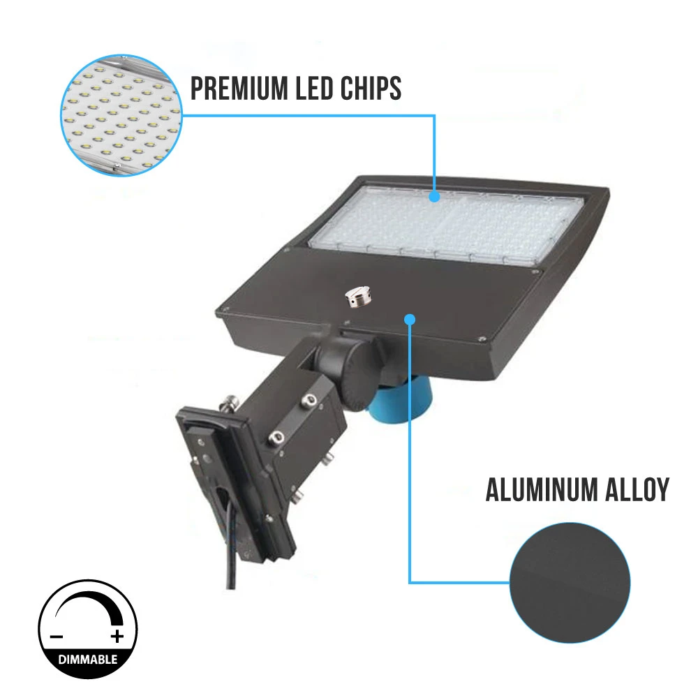 Poste de luz LED de 150 W con fotocélula de anochecer a amanecer, 5700 K, 21 000 LM, montaje universal, bronce, CA 120-277 V, resistente al agua IP65, luces de estacionamiento, luminaria de seguridad para calles para exteriores