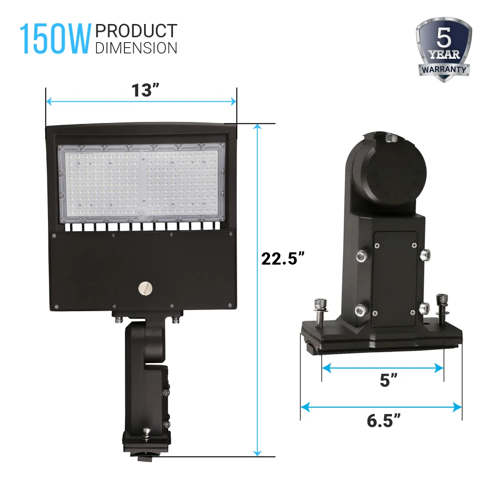 Lampadaire LED 150 W avec cellule photoélectrique du crépuscule à l'aube, 4 000 K, montage universel, bronze, AC 120-277 V, étanche IP65, éclairage de parking LED - Éclairage public extérieur pour zones commerciales