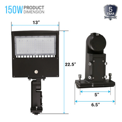 Lampadaire LED 150 W avec cellule photoélectrique du crépuscule à l'aube, 4 000 K, montage universel, bronze, AC 120-277 V, étanche IP65, éclairage de parking LED - Éclairage public extérieur pour zones commerciales