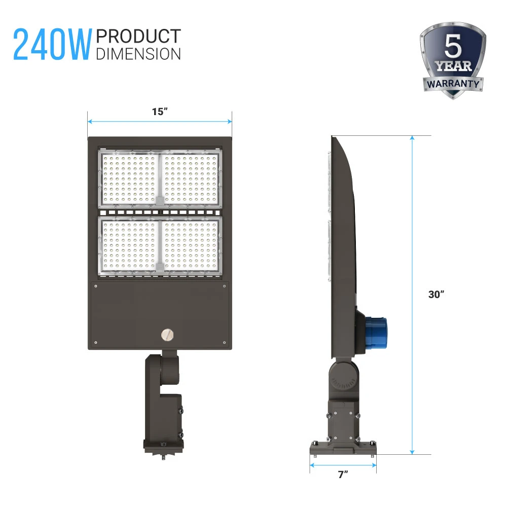 Lampadaire LED 240 W avec cellule photoélectrique du crépuscule à l'aube, 3 000 K, montage universel, bronze, AC 120-277 V, étanche IP65, éclairage de parking LED - Éclairage public extérieur pour zones commerciales