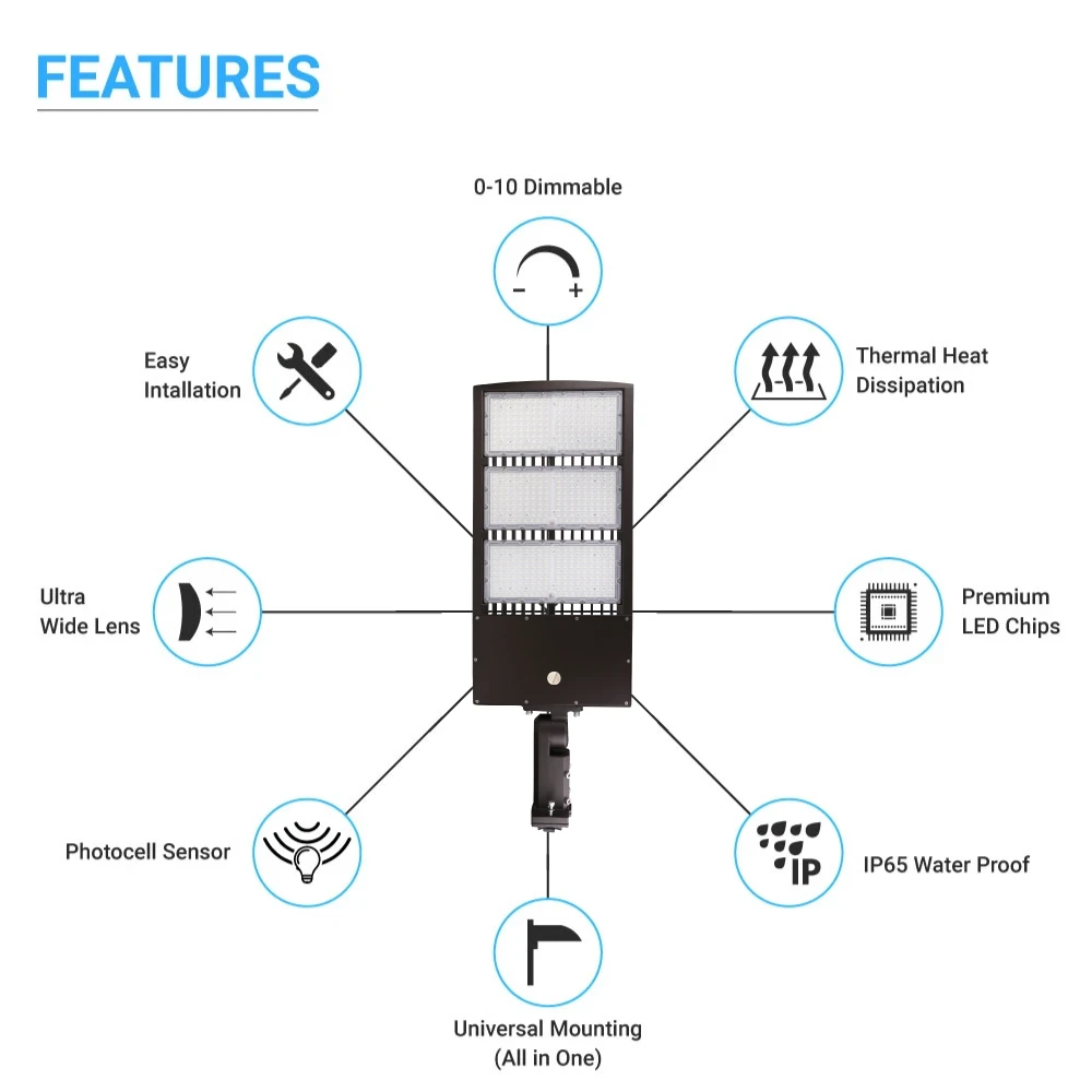 450W LED Pole Light with  Dusk to Dawn Photocell, 5700K, AC120-277V, Universal Mount Bronze, With 20KV Surge Protector, IP65 Waterproof, LED Parking Lot Lights - Outdoor Commercial Area Street Lighting