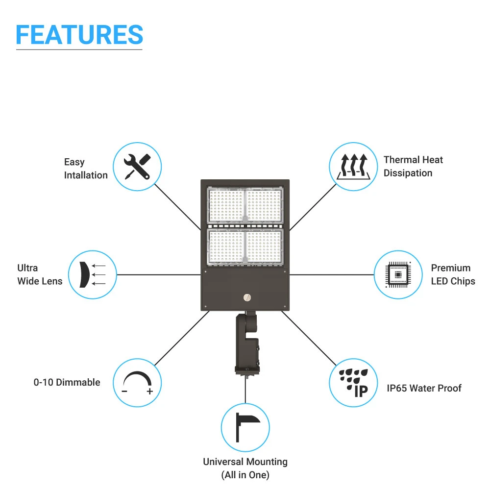 Lampadaires LED 240 W pour extérieur, 5 700 K, montage universel, bronze, AC 120-277 V, éclairage de parking à LED - éclairage public extérieur pour zones commerciales