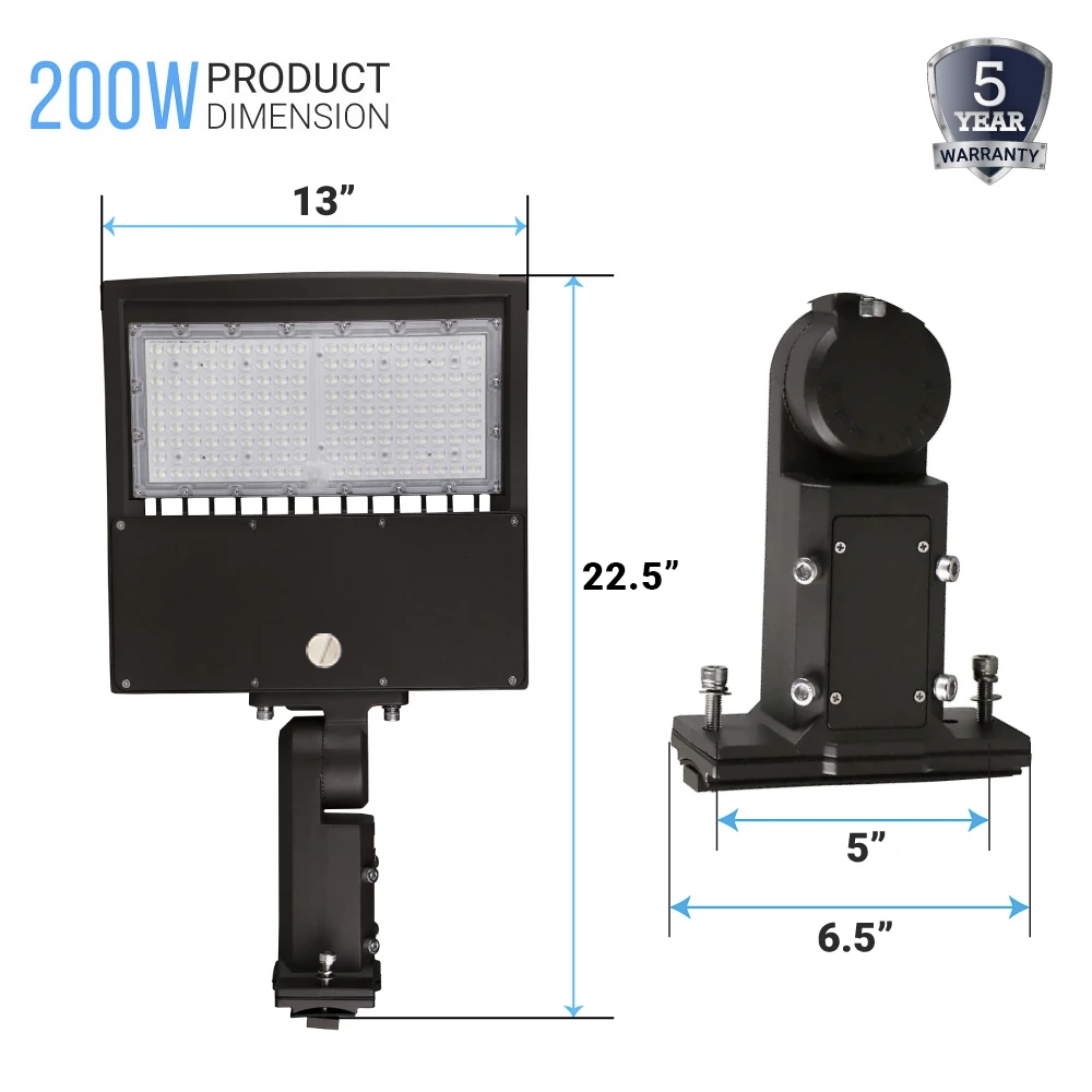 Lampadaire LED 200 W pour extérieur, 5 700 K, 28 000 lm, montage universel, bronze, AC 120-277 V, étanche IP65, éclairage de parking, éclairage de sécurité, éclairage routier extérieur pour zones commerciales