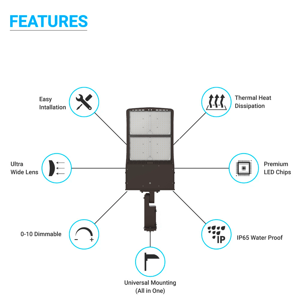 Lampadaires LED 300 W pour extérieur, 5 700 K, montage universel, bronze, étanche IP65, AC 120-277 V, éclairage de parking à LED - éclairage de sécurité de rue pour zones commerciales